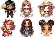 Juneteenth Black Chibi Girls Bundle, an Illustration by Designking (Thumbnail 2 of 4)