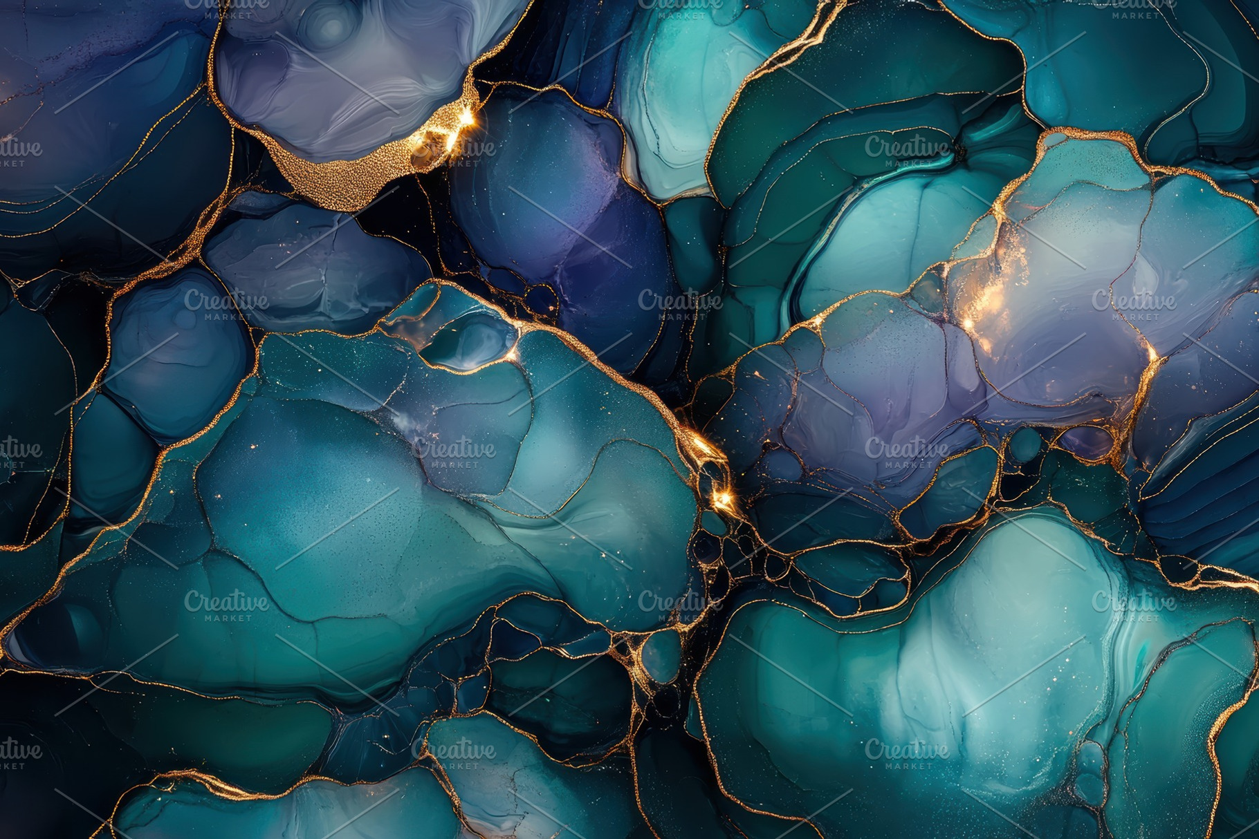 Abstract Teal and Gold Fluid Art Pai, a Photo by Pixeness Studio