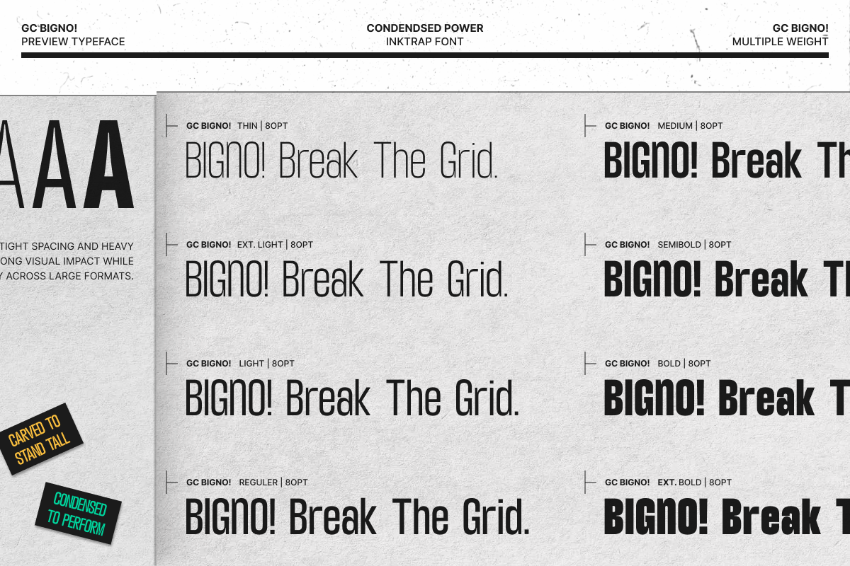 GC Bigno – Condensed Inktrap, a Sans Serif Font by Glyphonic (Photo 3 of 15)