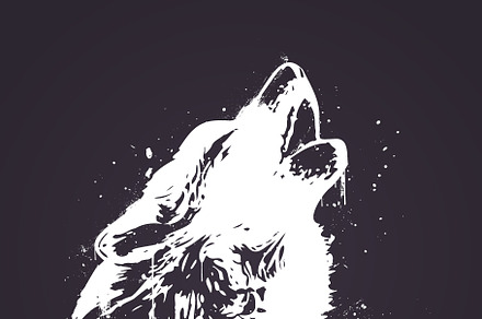 Grunge Painting Of Howling Wolf, an Animal Illustration by Black White Mouse Design