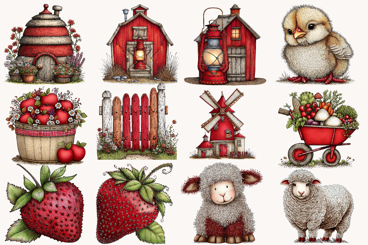 Watercolor Farm Clipart Bundle, a Seasonal Illustration by Designworld (Photo 5 of 9)