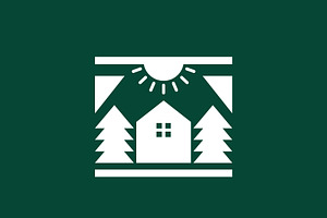 house forest pine trees logo sun, a Branding & Logo Template by devastd