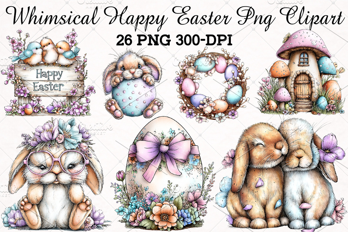 Whimsical Happy Easter PNG Clipart, an Illustration by RobertsArt (Photo 1 of 5)