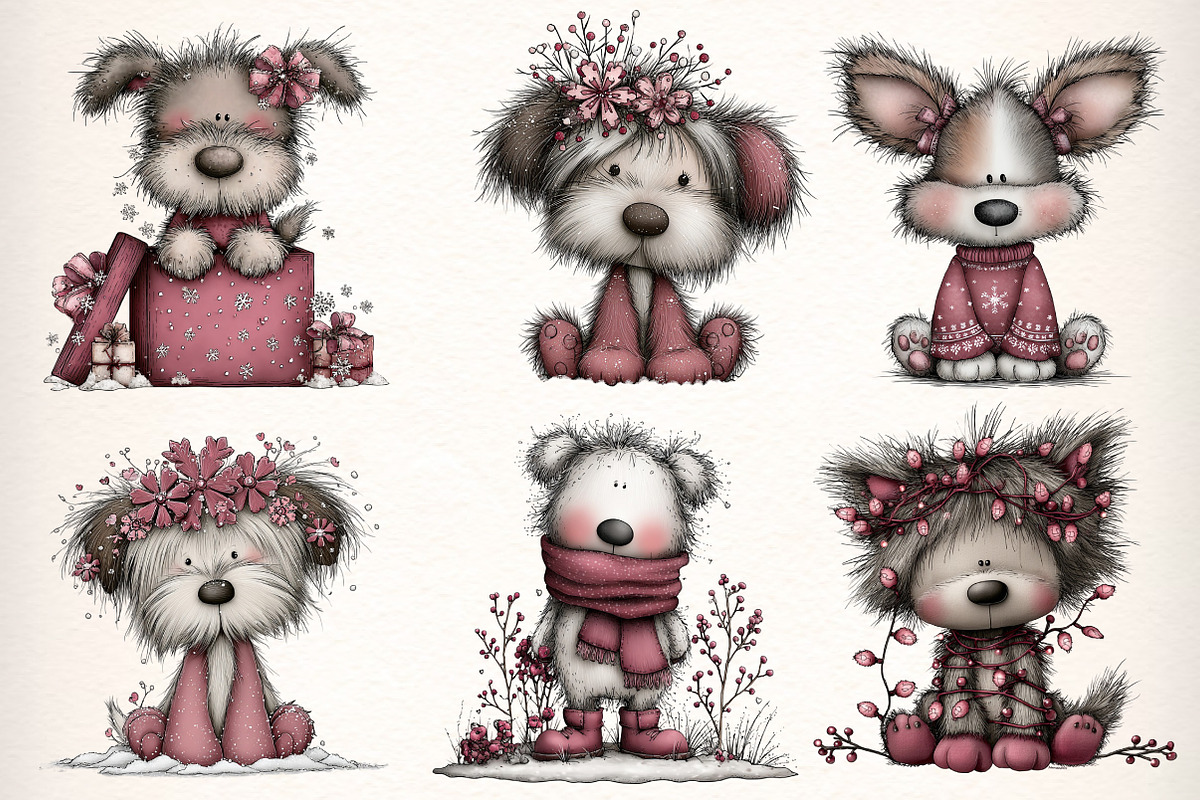 Whimsical Christmas Fluffy Dogs, an Illustration by Dream Creation (Photo 2 of 6)