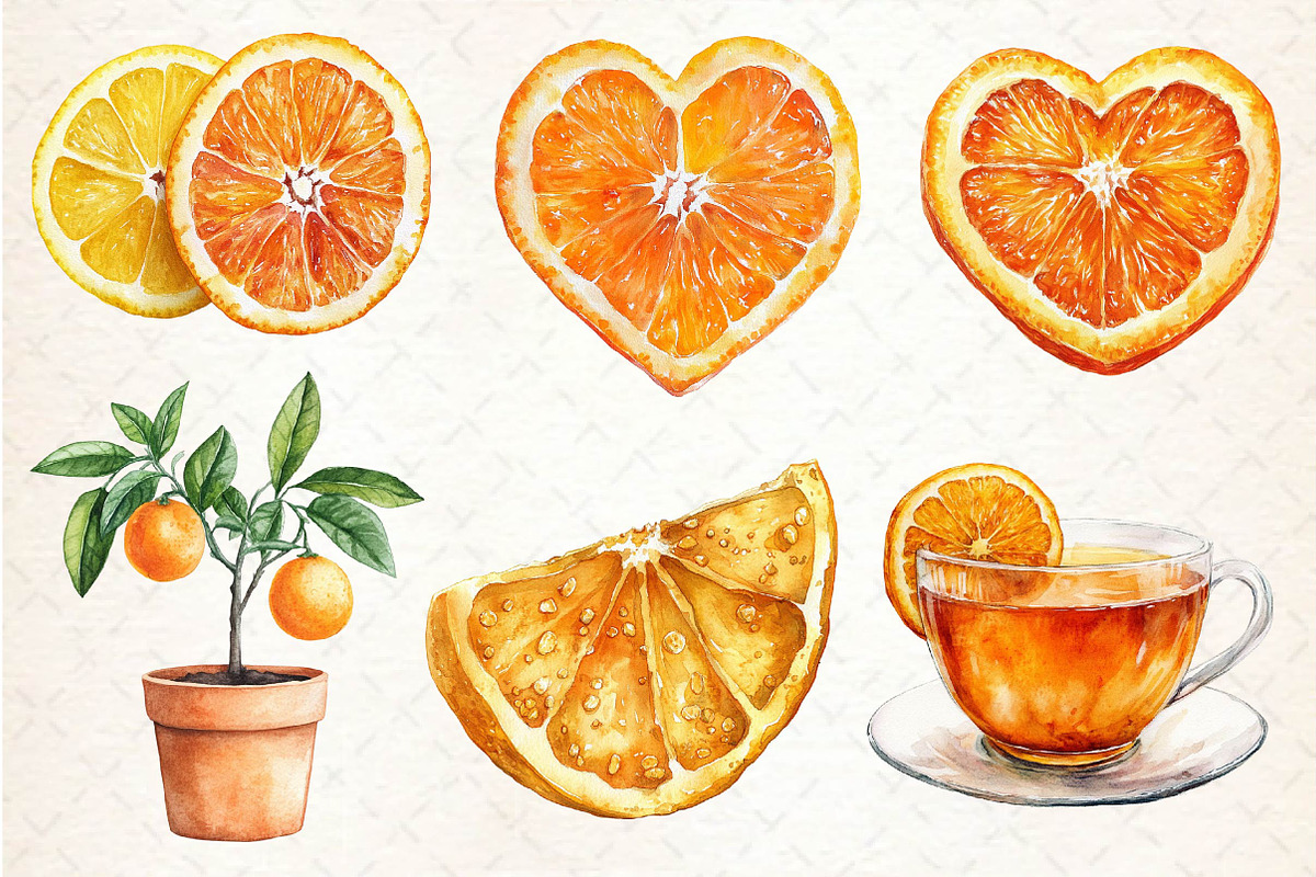 Watercolor Citrus Orange Clipart, an Illustration by Dream Creation (Photo 5 of 6)