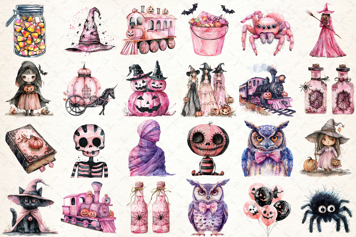 Pink Halloween Clipart, Halloween PN, an Illustration by Libby Wishes (Photo 2 of 7)