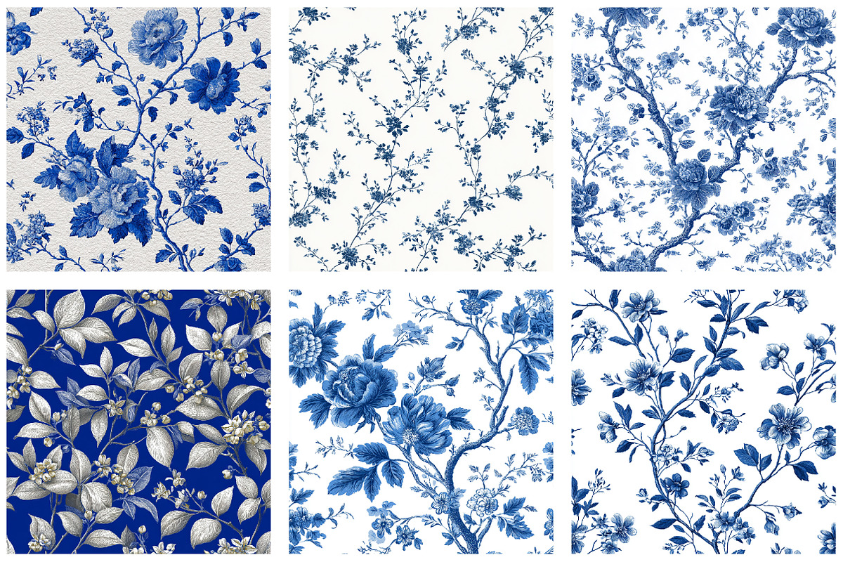 Blue French Toile Floral Pattern, a Pattern Graphic by DreamArtGraphic (Photo 3 of 5)