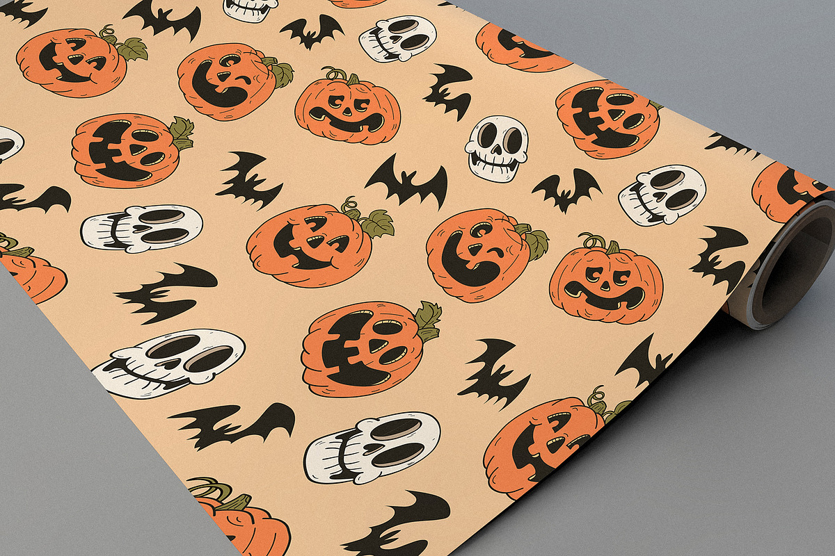 Retro Halloween Patterns & Elements, a Pattern Graphic by Kokoshka (Photo 6 of 9)