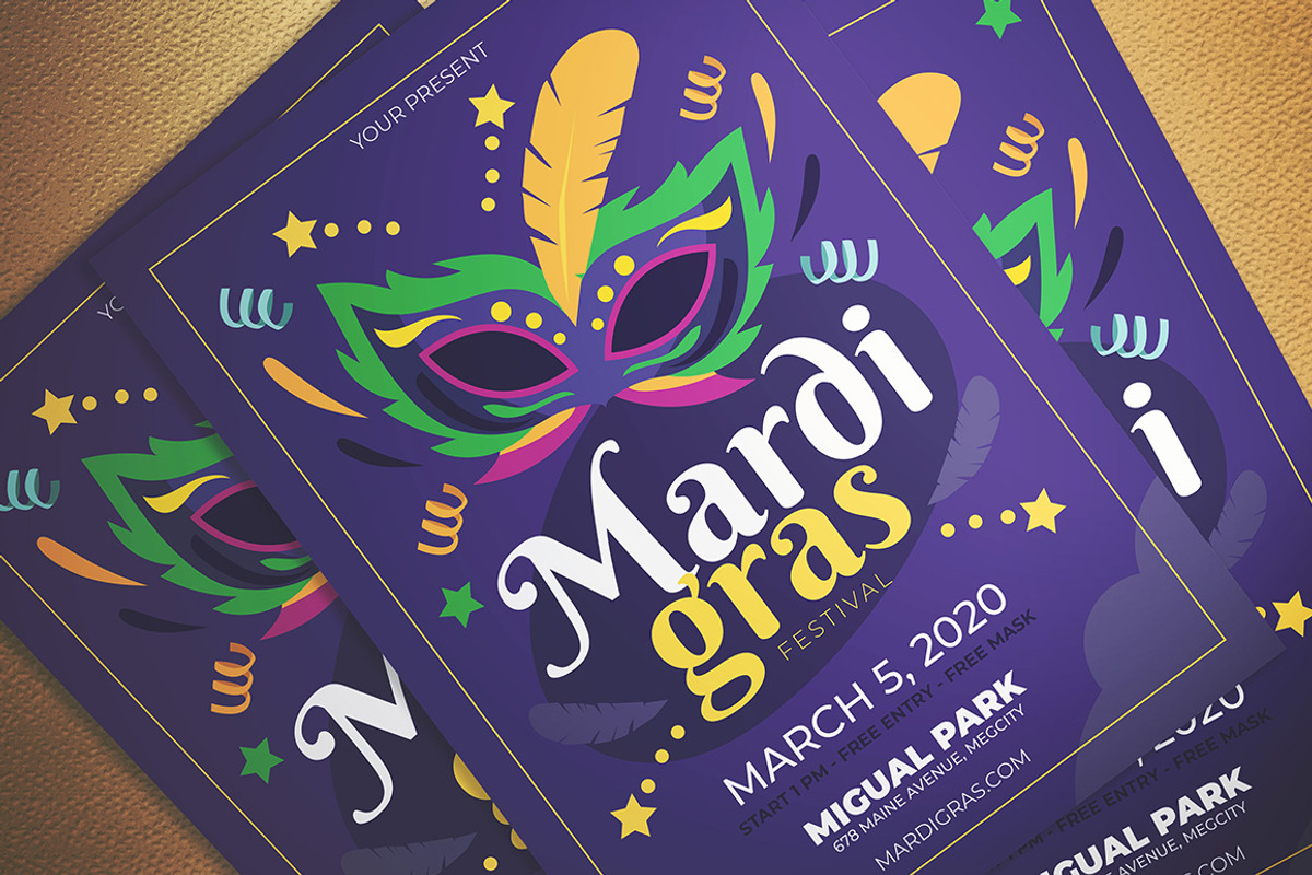 Mardi Gras Fest Flyer, a Flyer Template by Gumico Studio. (Photo 1 of 3)