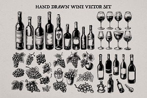 Hand Drawn Wine Vector Set