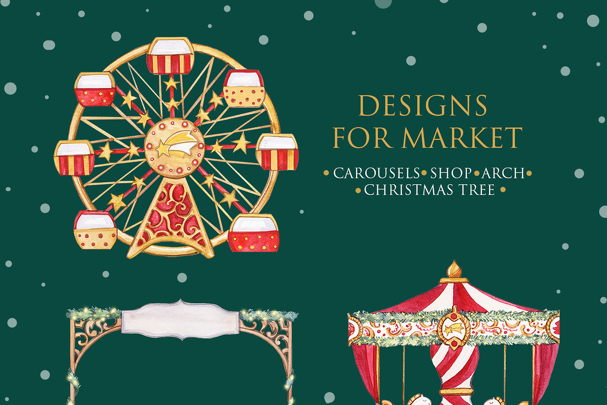 Watercolor CHRISTMAS MARKET, a Decorative Illustration by S_ARTLOVE (Photo 3 of 8)