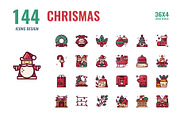 144 Christmas icons, a Solid Icon by Foxyard studio (Thumbnail 1 of 6)