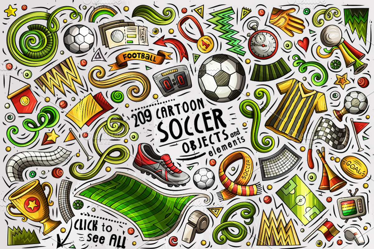 Soccer Cartoon Doodle Big Pack, a Decorative Illustration by BALABOLKA (Photo 2 of 10)