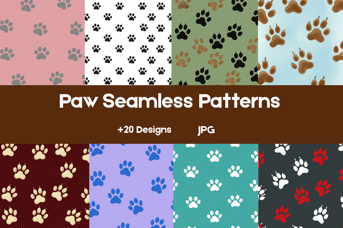 Cute Paw Print Seamless Pattern Pack, a Texture Illustration by BerryPieArt (Photo 1 of 3)
