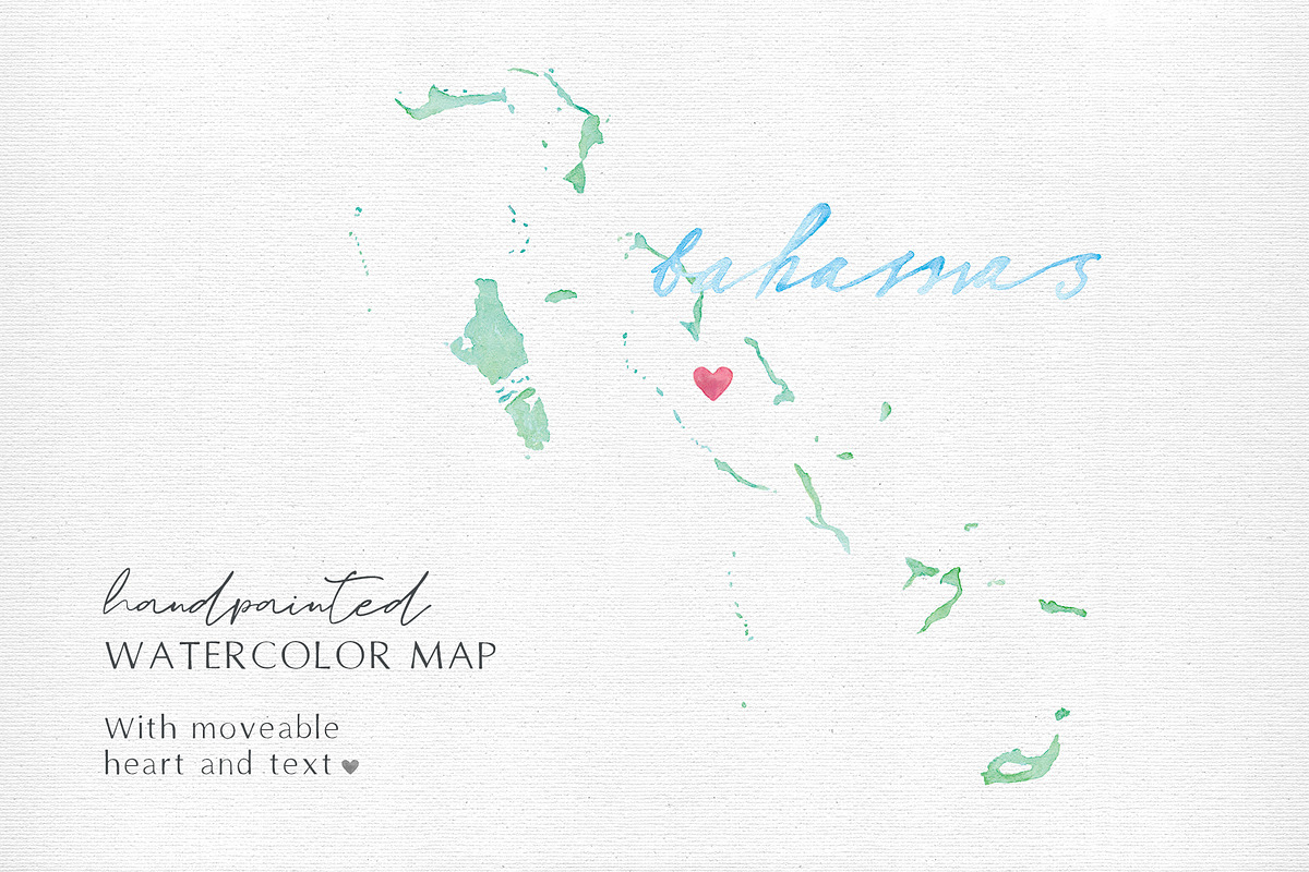 Watercolor Map of the Bahamas, an Object Graphic by Beloved Paper (Photo 1 of 6)
