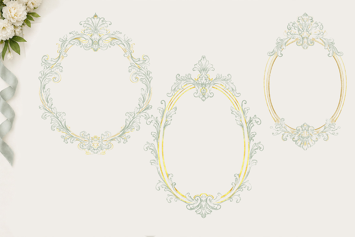 Green&Gold Baroque Wedding Set, a Decorative Illustration by AlenaVlasko stock Market (Photo 8 of 8)