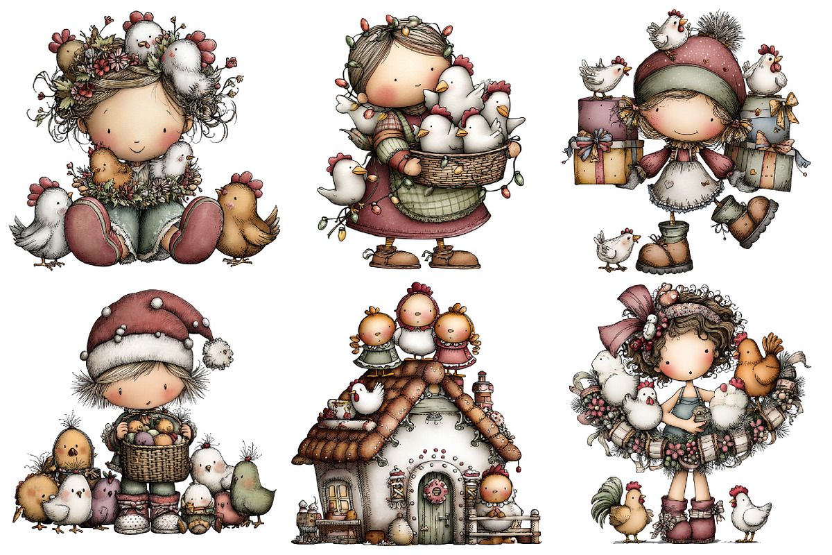 Christmas Crazy Chicken Lady Clipart, an Illustration by Pixels.Craft (Photo 5 of 6)