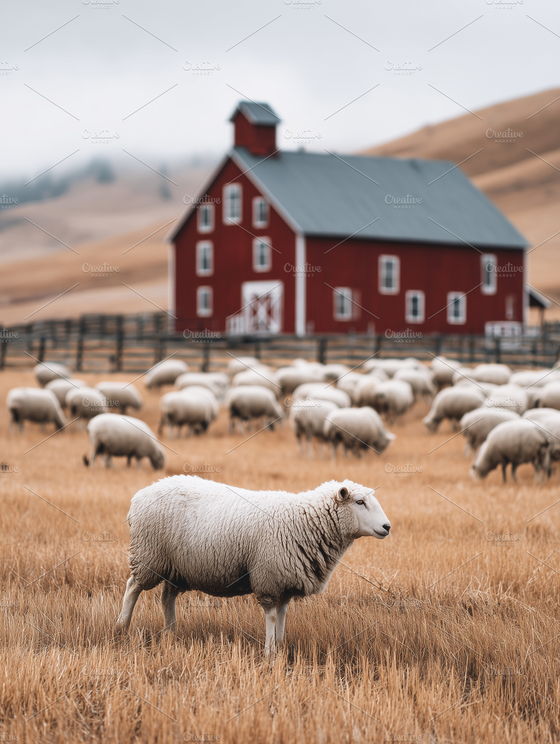 Flock of sheep grazing in a golden, an Animal Photo by MistyDay