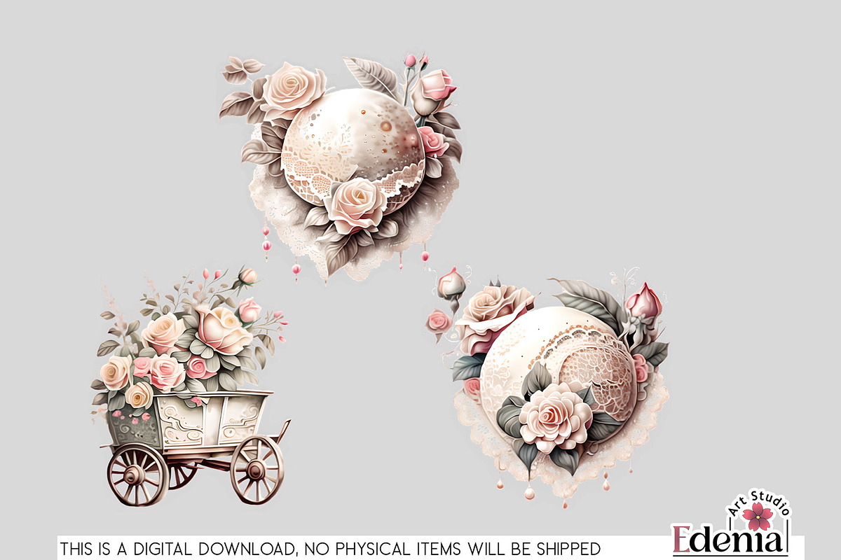 Vintage Romantic Flowers Cliparts, a Decorative Illustration by EdeniaArtStudio (Photo 9 of 10)