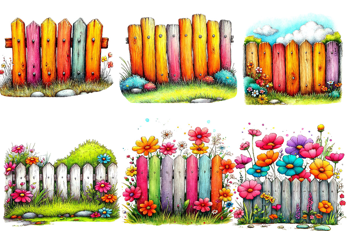 Watercolor Spring Fence Clipart, an Illustration by Designworld (Photo 3 of 5)