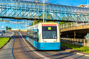 Tram on a street of gothenburg sweden featuring tram, goteborg, and sweden, a Transportation Photo by Leonid Andronov