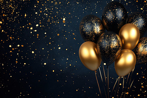 Sparkling black and golden balloons, a Photo by Pavel_design