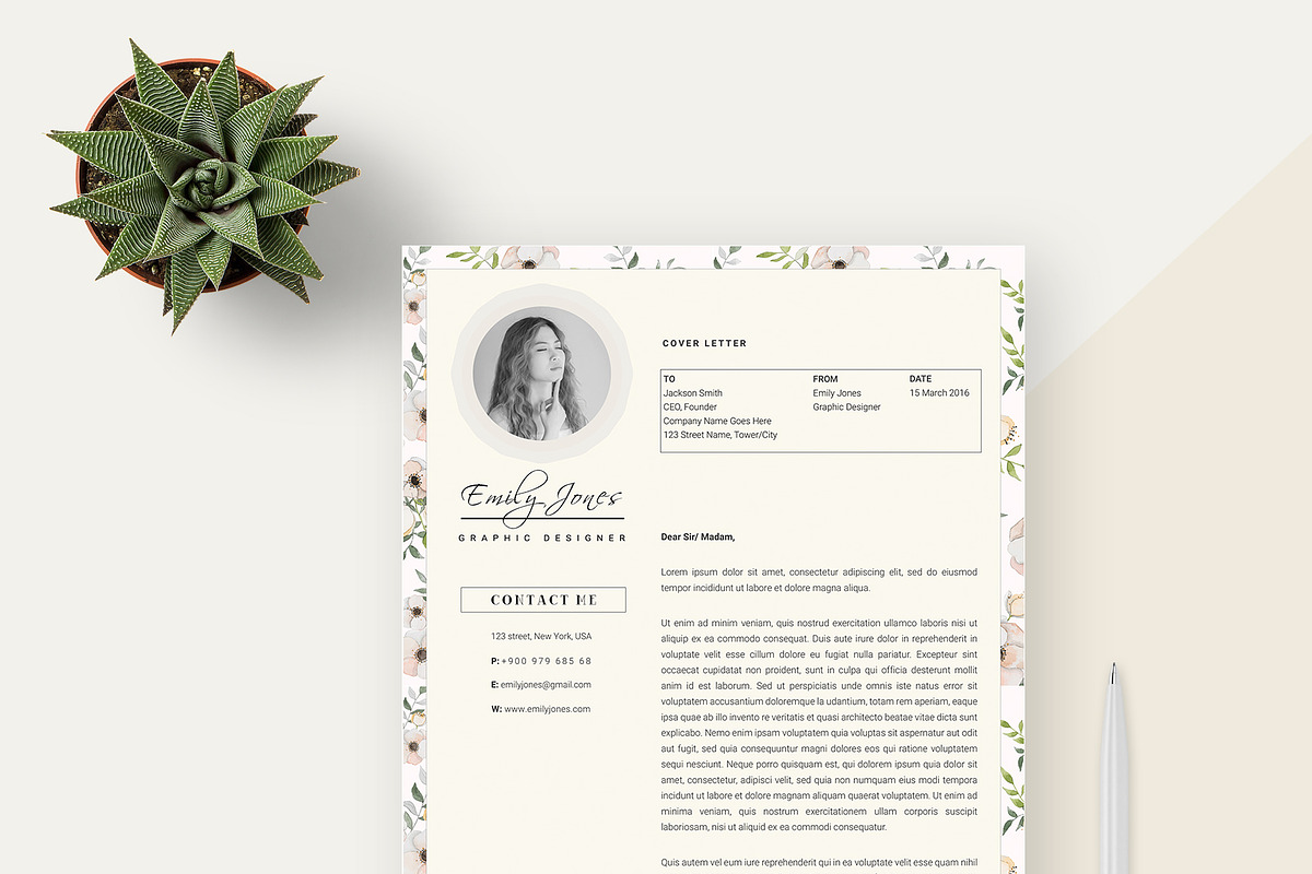 Floral Pattern CV-Resume Template *C, a Resume Template by Showy68 Template