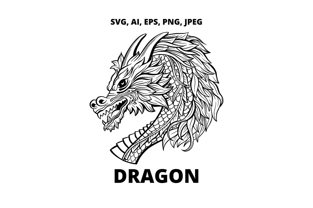 Chinese Dragon SVG Black Outline, an Animal Illustration by ilonitta (Photo 7 of 8)