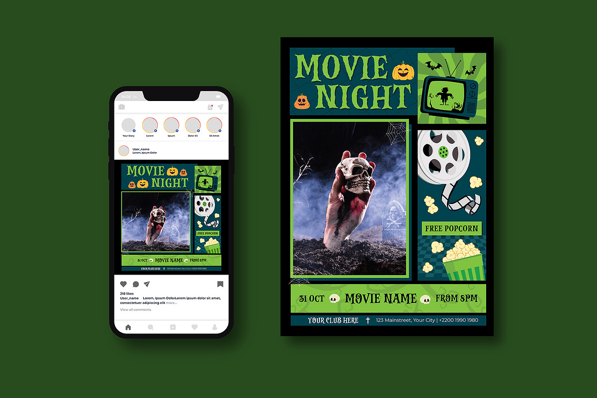 Movie Night Flyer, a Flyer Template by iDoodle Studio