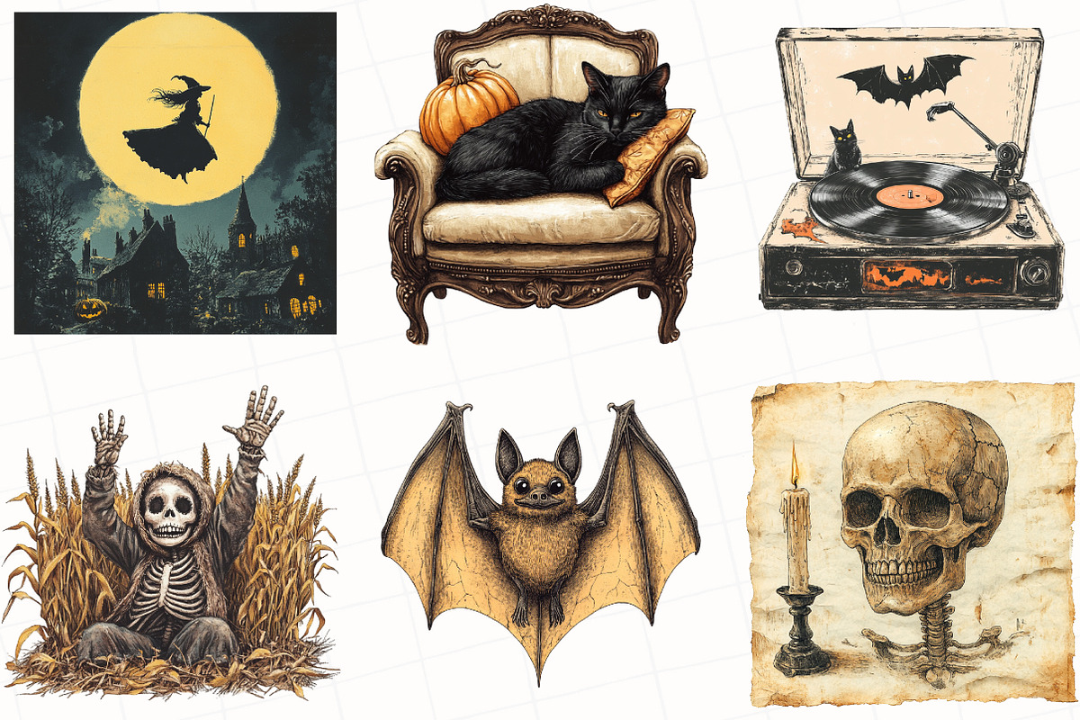 Watercolor Vintage Halloween Clipart, an Illustration by OK Design (Photo 2 of 5)