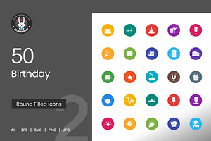 Birthday Round Filled Icons, an Icon by IconBunny