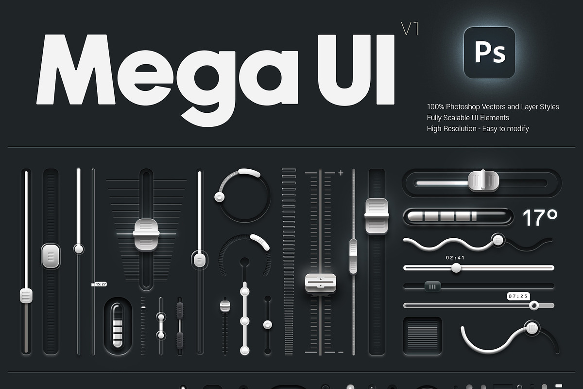 Sliders Scrollbars - Mega UI V1, an UI Kit Template by Giallo (Photo 2 of 4)