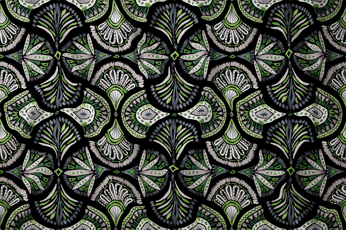 Lime Mandala Feather Damask on Black, a Pattern Graphic by SirenaArt (Photo 5 of 10)