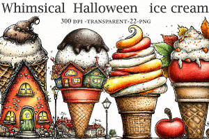 Whimsical Halloween Ice Cream, a Seasonal Illustration by Designworld