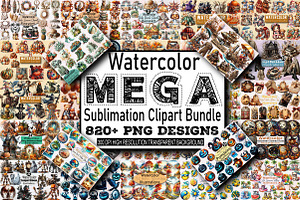 Watercolor Mega Sublimation Clipart, an Illustration by SVGArt