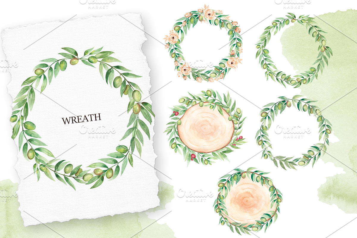 Watercolor Olive Collection, a Decorative Illustration by MayaNavits (Photo 4 of 10)