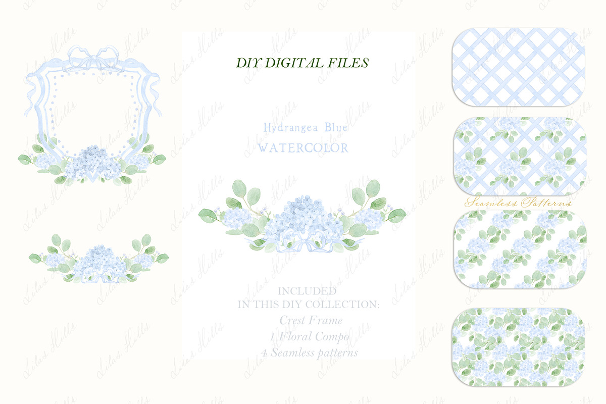 Blue Hydrangea Watercolor Crest, an Illustration by LABFcreations (Photo 2 of 4)
