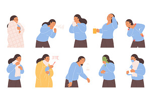 Woman Cold Symptoms Cartoon Vector, an Object Illustration by Lemberg Vector