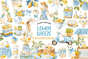 Watercolor Lemon Breeze Clipart, an Illustration by TatiMockup