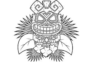 Black And White Smiling Tiki Mask, an Illustration by HitToon