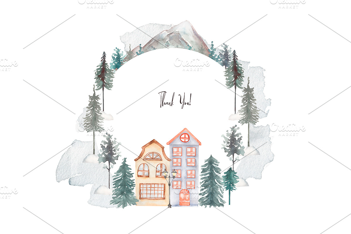 Watercolor Winter Town Collection, a Person Illustration by MayaNavits (Photo 10 of 10)