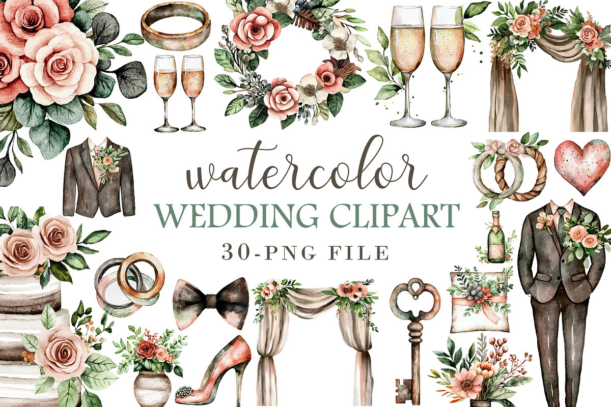 Wedding Watercolor Clipart, an Illustration by Libby Wishes (Photo 1 of 5)