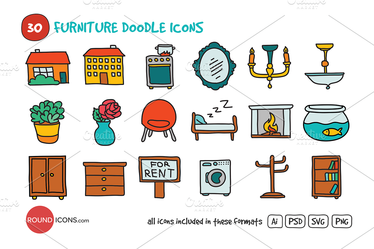 Furniture Doodle Icons Set preview 2