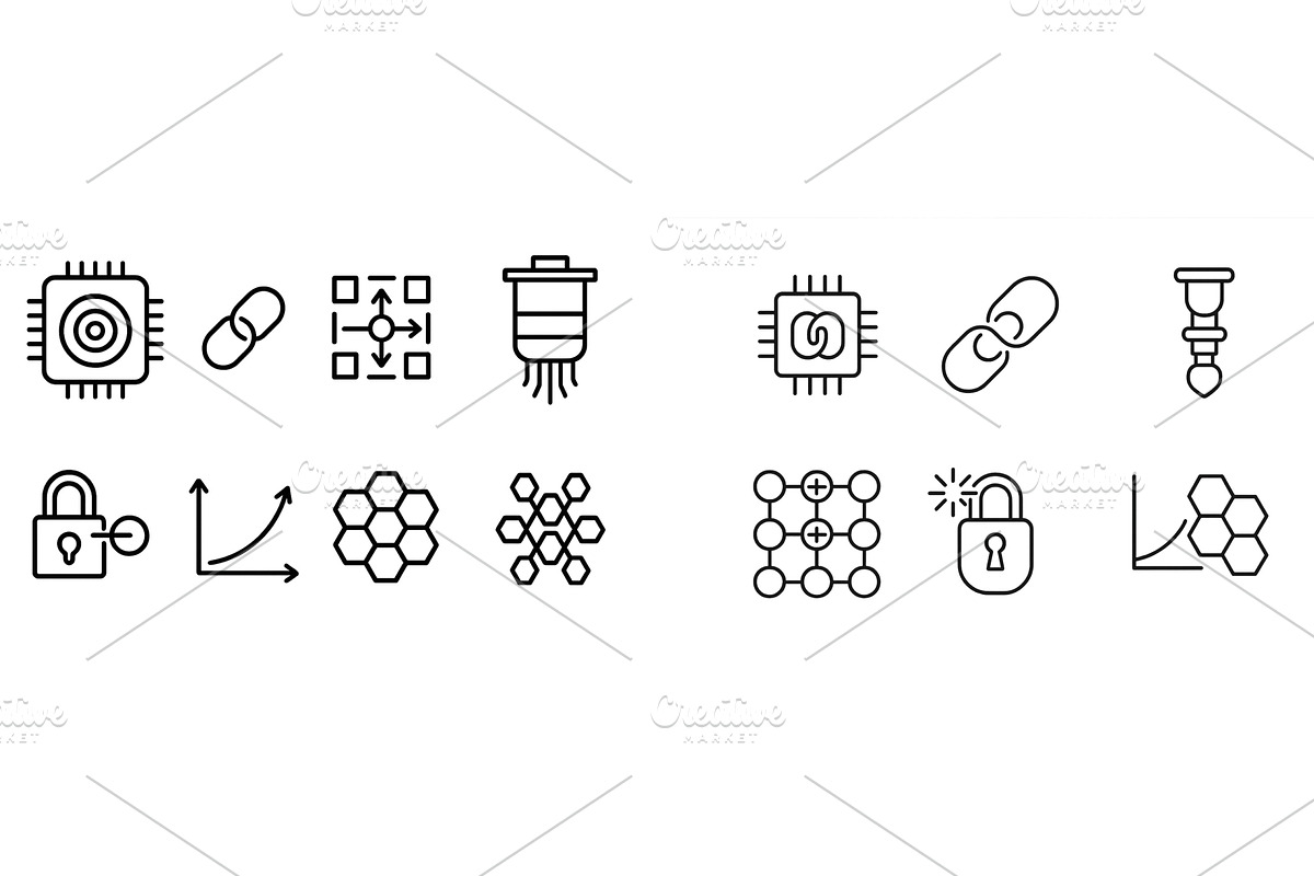 Diverse set of line art icons, a Technology Illustration by ZinetroN