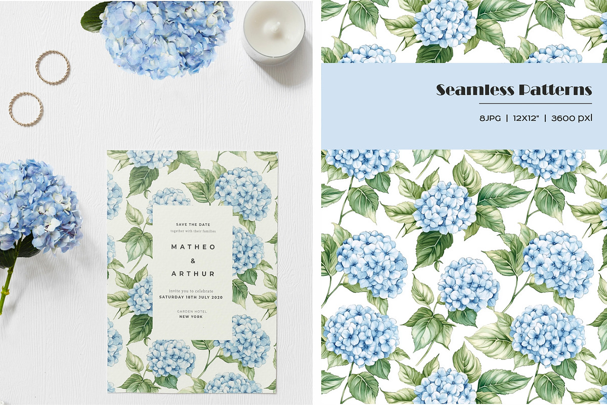 Watercolor blue flowers pattern set, a Pattern Graphic by Art and Funny (Photo 4 of 11)