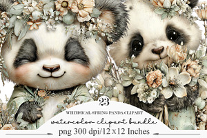 Whimsical Spring Panda Clipart, an Illustration by Designking
