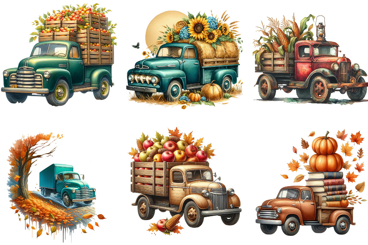 Autumn Vintage Truck Clipart, an Illustration by DreamArtGraphic (Photo 4 of 4)