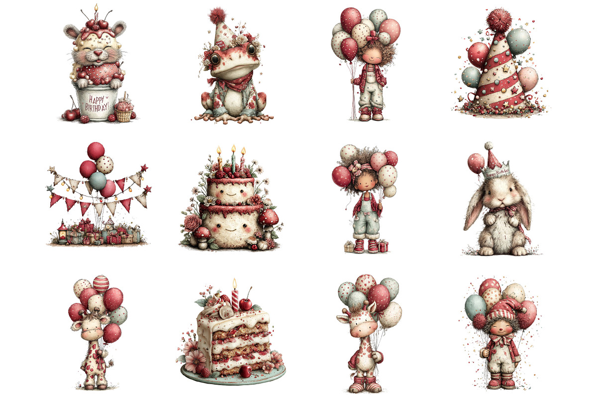 Whimsical Happy Birthday Clipart, an Illustration by Designking (Photo 3 of 5)