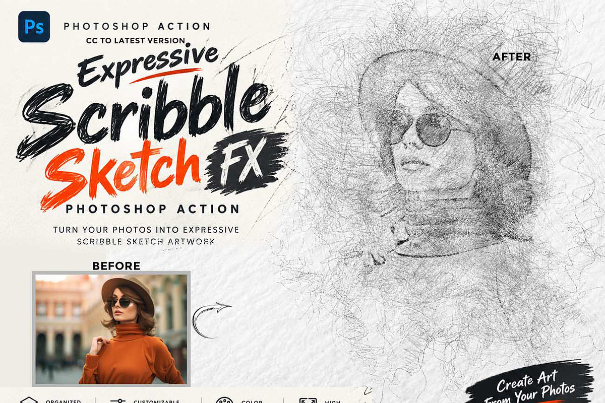 Expressive Scribble Sketch FX, an Action Add-On by Studio Retouch (Photo 1 of 14)