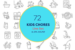 72 Line Kids Chores Icons